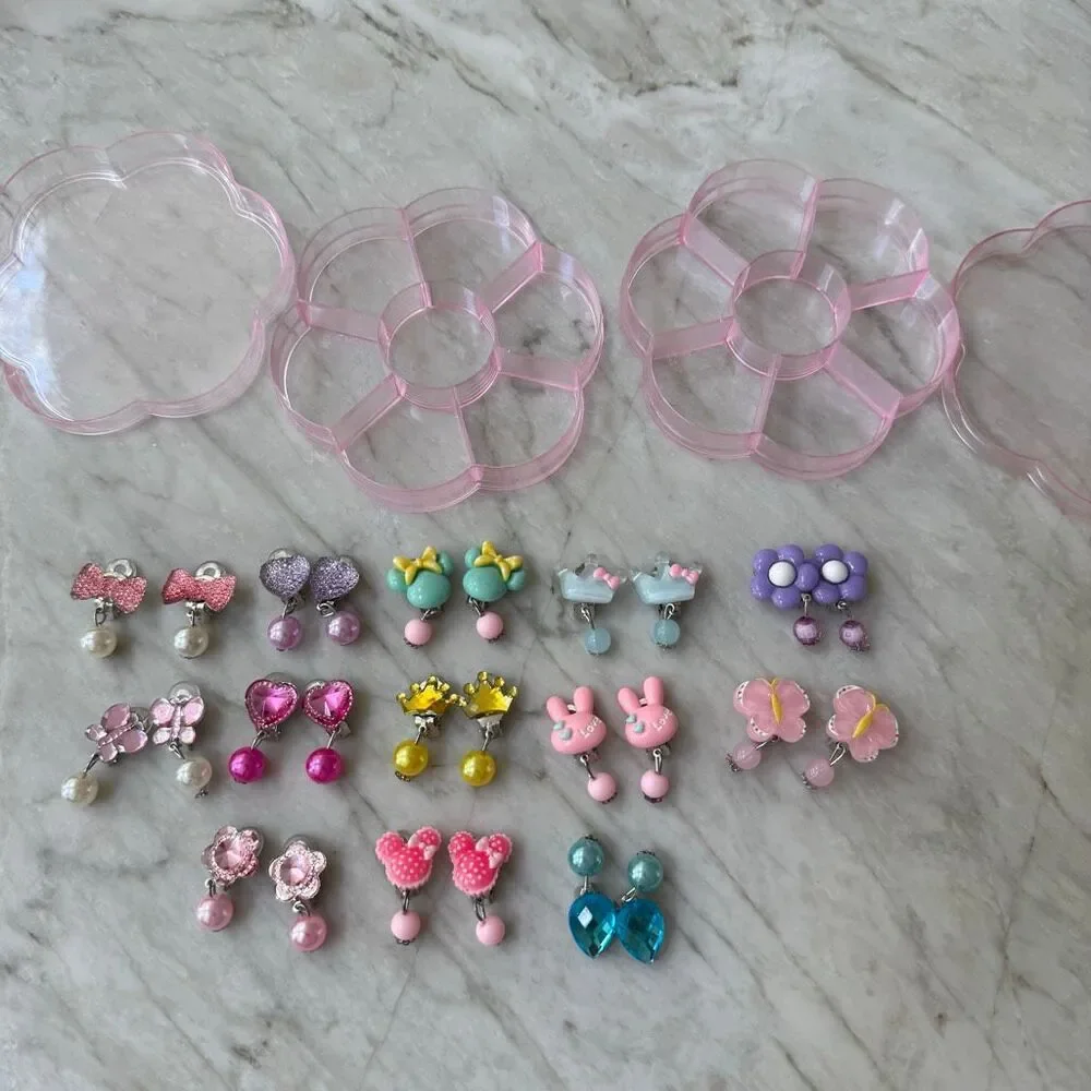 Set of 13 Adorable Cartoon Shape Earring Clips Kids Earrings Toy Girls Ear Decor